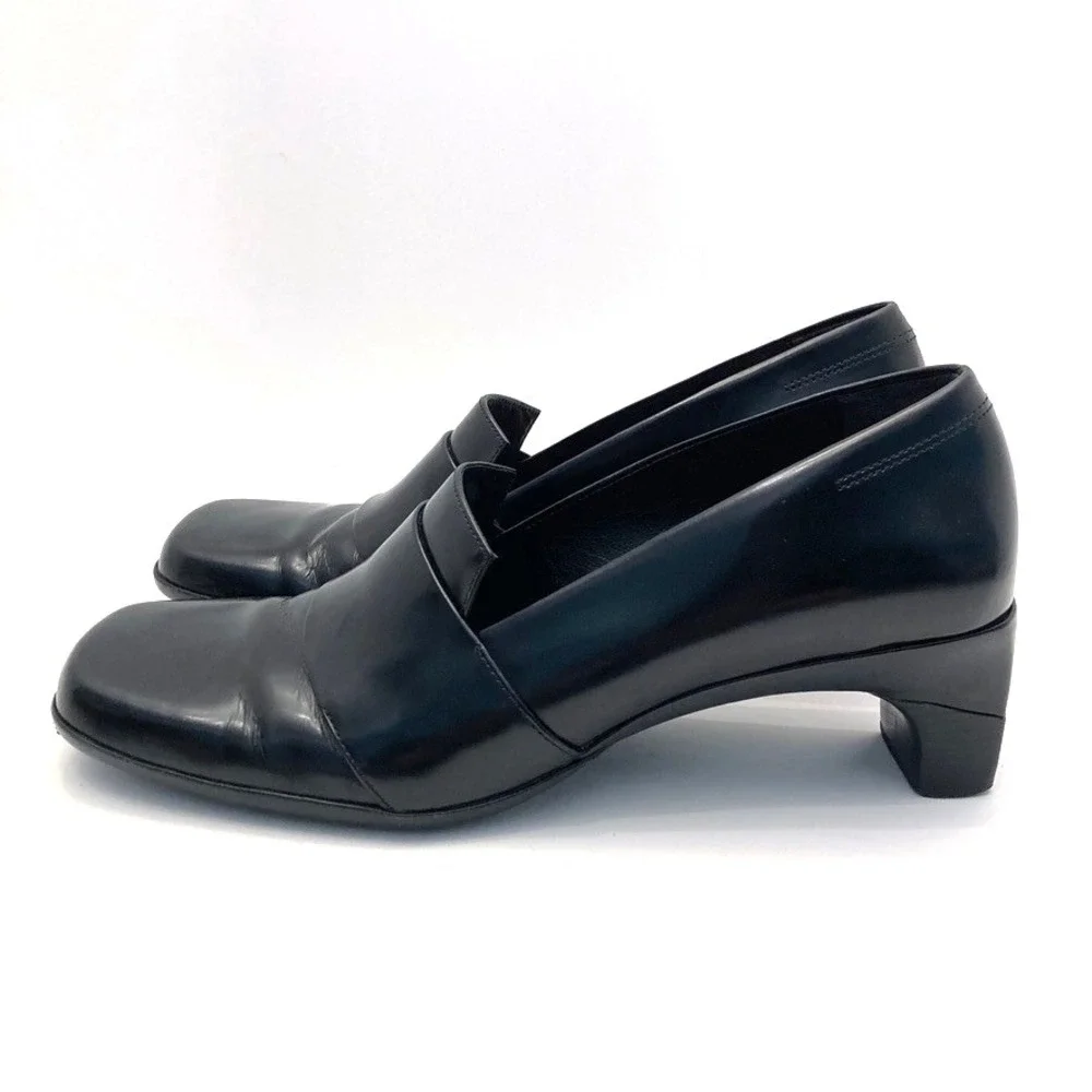 Cole Haan Studio Heeled Loafers Pumps Black Shell Leather Square Toe Womens 8‎ B